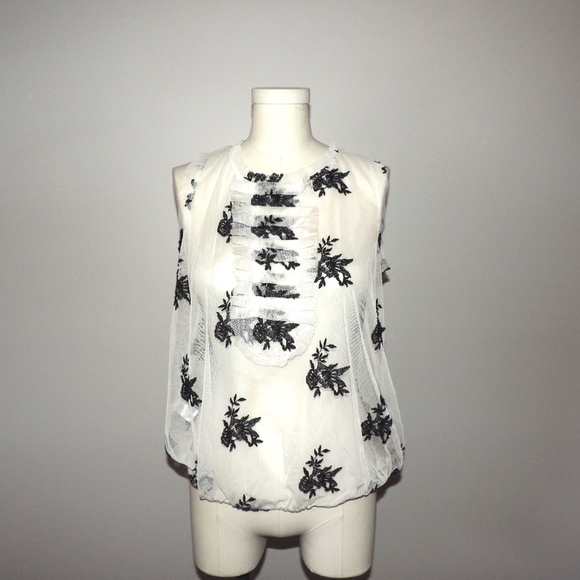 NWT Daniel Rainn embroidered mesh ivory top S - Picture 1 of 3